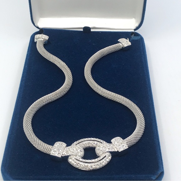 Camrose & Kross Rhodium Plated Mesh Necklace With Crystal JBK - Picture 6 of 9